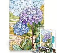 Rompecabezas de 1000 Piezas para Adolescentes con diseño de hortensias de vitral, Arte de Corte preciso, Juego Divertido para concentrarse, Tiempo de Juego Relajante, Regalo de cumpleaños (38x52cm)