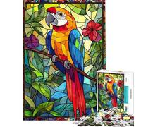 Rompecabezas de 1000 Piezas para Adolescentes con diseño de Loro en vidriera Rompecabezas para Adultos Juegos relajantes Arte de Pared Ayuda a ejercitar el Cerebro (Tamaño 38x26cm)