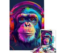 Rompecabezas de 1000 Piezas para Adolescentes con diseño de Mono Auriculares y música de DJ Un Reto para completar Diversión Familiar Juguete antiestrés para Mayores de 14 años (38x52cm)