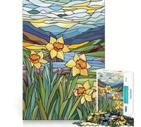 Rompecabezas de 1000 Piezas para Adolescentes con diseño de narcisos de vidrieras, Bordes precisos, Arte, Entrenamiento Mental, Juego Divertido y Tranquilo, Regalo de cumpleaños (38x52cm)