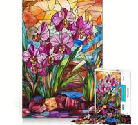 Rompecabezas de 1000 Piezas para Adolescentes con diseño de orquídea de vitral Arte de Corte Fino Entrenamiento de concentración Juego Divertido para Momentos de Tranquilidad