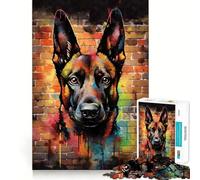 Rompecabezas de 1000 piezas para adolescentes con diseño de pastor belga malinois y graffiti Juguete decorativo de corte limpio para ejercitar la mente Juego de paz Regalo divertido de Navidad 38x26cm