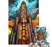 Rompecabezas de 1000 Piezas para Adolescentes con diseño de Rascacielos de vidrieras Rompecabezas para Adolescentes Juegos Familiares Mejora la Memoria Juego desafiante Regalo Ideal (tamaño 38x26cm)