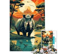 Rompecabezas de 1000 Piezas para Adolescentes con diseño de Rinoceronte Estilo Retro Ideal para divertirse en casa Un desafío difícil y Educativo para Mayores de 14 años 38x52cm