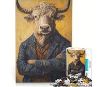 Rompecabezas de 1000 Piezas para Adolescentes con diseño de Toro con Traje, Ideal para armar, decoración Piezas de Formas aleatorias Que encajan Perfectamente 50x75cm