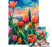 Rompecabezas de 1000 Piezas para Adolescentes con diseño de Tulipanes Coloridos Rompecabezas para Adultos Juegos relajantes Arte de Pared Ayuda a ejercitar el Cerebro (tamaño 50x75cm)