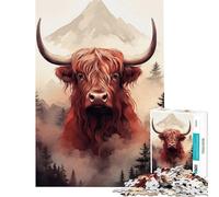 Rompecabezas de 1000 Piezas para Adolescentes con diseño de Vaca de Las Tierras Altas Rompecabezas para Adultos Juego práctico para la decoración del hogar Interacción Entre Padres e Hijos (38x26cm)