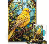 Rompecabezas de 1000 Piezas para Adolescentes con diseño de vidrieras de Canario,Arte de Corte preciso,Juego cognitivo,Regalo para Momentos de Juego tranquilos,decoración navideña (38x52cm)