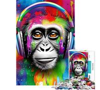 Rompecabezas de 1000 Piezas para Adolescentes con Divertidos Auriculares de Mono un Reto para completar Juguete antiestrés decoración de Pared para Mayores de 14 años (38x52cm)