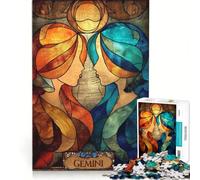 Rompecabezas de 1000 piezas para adolescentes con el signo zodiacal Géminis, diseño de vidrieras artísticas, juguete educativo, ideal para la diversión familiar y como decoración de escritorio 38x26cm