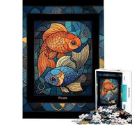 Rompecabezas de 1000 piezas para adolescentes con el signo zodiacal Piscis arte en vitral actividades divertidas en casa mejora la memoria juguete decorativo para pared para mayores de 14 años 38x52cm