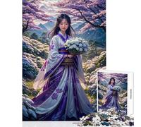 Rompecabezas de 1000 Piezas para Adolescentes con Elegante Kimono Floral Juegos relajantes para Chicas Mejora la Memoria Juguetes de decoración para el hogar Entrena tu Cerebro y Tus Manos (38x52cm)