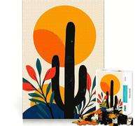 Rompecabezas de 1000 Piezas para Adolescentes con Estampado artístico de Cactus al Atardecer Juego de Ajuste preciso Desarrollo Mental Diversión Tiempo Libre Navidad Arte para el hogar (50x75cm)