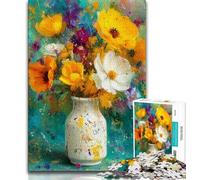 Rompecabezas de 1000 Piezas para Adolescentes con Flores en un jarrón, Ideal para Pasar el rato en casa, con póster y Hoja de Trivia a Juego (38x26cm)