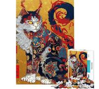 Rompecabezas de 1000 Piezas para Adolescentes con ilustración de Gato japonés ornamentado Juguetes educativos Juegos educativos Regalos de Amigo Invisible Actividades Familiares (tamaño 38x52cm)