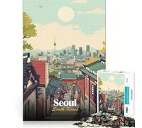 Rompecabezas de 1000 Piezas para Adolescentes con ilustración de Paisaje Urbano de Seúl Juego de Bordes limpios Juguete de Desarrollo cognitivo Juego de Entretenimiento Ligero Regalo de decoración