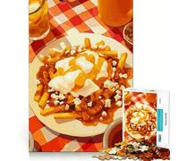 Rompecabezas de 1000 Piezas para Adolescentes con ilustración de Poutine,Bebida y Tela a Cuadros Juguete de Corte Suave para ejercitar la Mente y Disfrutar de un Momento de Juego Actividad