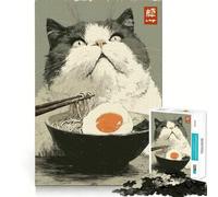 Rompecabezas de 1000 Piezas para Adolescentes con ilustración de un Gato con un tazón de Ramen Diseño de Corte Fino Juego de concentración Ideal para Pasar un rato agradabledisfrutar en Navidad