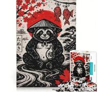 Rompecabezas de 1000 Piezas para Adolescentes con ilustración de un Tanuki con una Botella de Sake Ideal para Jugar en Familia Mejorar la Memoria con póster y Hoja de Preguntas a Juego 50x75cm