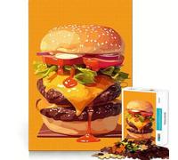Rompecabezas de 1000 piezas para adolescentes con ilustración de una deliciosa hamburguesa doble con queso Juego de lógica divertido y entretenido Juego tranquilo Regalo de decoración navideña 50x75cm