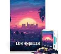 Rompecabezas de 1000 Piezas para Adolescentes con ilustración del Horizonte de Los Ángeles al Atardecer Arte de Corte Fino Juguete y lógico Tiempo de Juego Acogedor Decoración navideña para la Pared