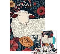 Rompecabezas de 1000 Piezas para Adolescentes con ilustración Floral de ovejas Rompecabezas de ingenio Juego de ingenio Desafío difícil de completar (Tamaño 50x75cm)