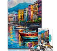 Rompecabezas de 1000 Piezas para Adolescentes con la Pintura de la Costa de Nápoles, Italia ¡Cada Pieza es única! Juego Familiar desafiante (38x26cm)