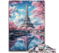 Rompecabezas de 1000 Piezas para Adolescentes con la Torre Eiffel en Flor de Cerezo Difícil de completar, Pero Divertido y Divertido Regalo de cumpleaños, Regalos, Arte Mural 26x38cm