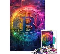 Rompecabezas de 1000 Piezas para Adolescentes con Logo de Bitcoin arcoíris neón Rompecabezas para Adultos Juegos relajantes Decoración de Pared Desafío Educativo (tamaño 50x75cm)