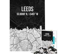 Rompecabezas de 1000 piezas para adolescentes con mapa de la ciudad de Leeds Reino Unido horizonte urbano juguetes educativos juegos prácticos regalo de cumpleaños regalos de amigo invisible (38x52cm)