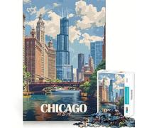 Rompecabezas de 1000 Piezas para Adolescentes con póster del Horizonte de Chicago Juego de Ajuste Actividad para el Cerebro Tiempo de Juego Relajante Actividad de cumpleaños (50x75cm)