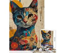 Rompecabezas de 1000 Piezas para Adolescentes con Retrato de Gato Ideal para Relajarse Decorar la Pared o como Juguete Educativo Incluye póster y Hoja de Preguntas a Juego (50x75cm)