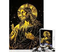 Rompecabezas de 1000 Piezas para Adolescentes con Retrato de Jesús Dorado Juego práctico y desafiante Juguete Educativo Cada Pieza es única (38x52cm)
