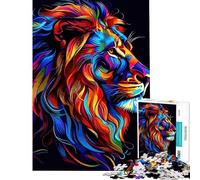 Rompecabezas de 1000 Piezas para Adolescentes con Retrato de león Colorido sobre Fondo Negro Diversión en casa Mejora la Memoria Juegos relajantes Apto para Mayores de 14 años (38x26cm)