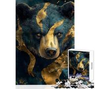 Rompecabezas de 1000 Piezas para Adolescentes con Retrato de Oso Dorado Juego Relajante decoración de Pared Juguete Educativo con póster a Juego y Hoja de Preguntas y respuestas (50x75cm)