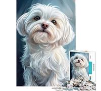 Rompecabezas de 1000 Piezas para Adolescentes con Retrato de Perro maltés Juego Educativo desafío Juguete Juego Familiar Divertido y Original Regalo de cumpleaños (tamaño 50x75cm)
