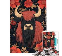Rompecabezas de 1000 Piezas para Adolescentes con Retrato de Toro Floral Rompecabezas para Adultos Juegos relajantes Desafío difícil cumpleaños (Tamaño 38x52cm)