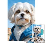 Rompecabezas de 1000 Piezas para Adolescentes con Retrato de un majestuoso Perro maltés Juguetes educativos y relajantes Una Obra de Arte Regalo de cumpleaños tamaño 75x50cm