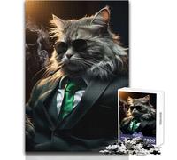 Rompecabezas de 1000 Piezas para Adolescentes con un Gato de la Mafia en Traje Divertido Juego cognitivo de Aprendizaje reflexivo Tamaño: 38x52cm