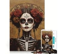 Rompecabezas de 1000 Piezas para Adolescentes con una Hermosa Calavera de azúcar y una Mujer Arte con Bordes precisos Juego y Acogedor para Disfrutar de un rato Agradable Exhibición de Arte navideño