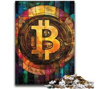 Rompecabezas de 1000 Piezas para Adolescentes, con vitrales de Bitcoin, un Juego Educativo Divertido y Divertido para cumpleaños 26x38cm