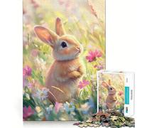 Rompecabezas de 1000 Piezas para Adolescentes Conejito Entre Flores - Arte de Corte preciso,Juego cognitivo,Regalo para Momentos de Juego tranquilos,decoración navideña (38x52cm)