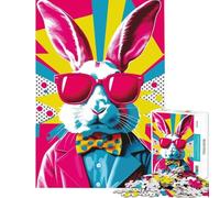 Rompecabezas de 1000 Piezas para Adolescentes Conejito Genial con Gafas de Sol Juego Imposible Juguetes adictivos para Cultivar la Paciencia Regalos de cumpleaños Decoración de Pared Tamaño 38x52cm