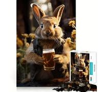 Rompecabezas de 1000 Piezas para Adolescentes Conejo Amante de la Cerveza,Arte de Bordes precisos,resolución de Problemas,Juego Divertido y Acogedor,decoración navideña (38x52cm)