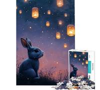 Rompecabezas de 1000 Piezas para Adolescentes Conejo bajo faroles por la Noche Juguetes educativos Juegos prácticos Regalo de cumpleaños Amigo Invisible (tamaño 38x26cm)