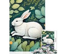 Rompecabezas de 1000 Piezas para Adolescentes Conejo Blanco en follaje Juguete de decoración de Pared Regalos para Mujeres y Hombres Juego Educativo Mejora el Amor Entre Parejas tamaño 38x26cm