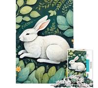 Rompecabezas de 1000 Piezas para Adolescentes Conejo Blanco Entre follaje Ayuda a ejercitar el Cerebro Juguete Educativo para el Aprendizaje Decoración de Pared Apto para Mayores de 14 años 38x26cm