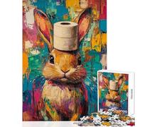 Rompecabezas de 1000 Piezas para Adolescentes Conejo con Sombrero de Papel higiénico Rompecabezas para Adultos Juguete Decorativo para la Pared Difícil Toda la Familia (38x52cm)