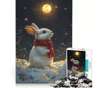 Rompecabezas de 1000 Piezas para Adolescentes Conejo de Invierno con Bufanda roja Juguetes para armar decoración de Pared con Piezas de Formas aleatorias Que encajan Perfectamente 50x75cm