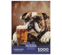 Rompecabezas De 1000 Piezas para Adolescentes Cool Bulldog with Beer Painting Rompecabezas para Adolescentes Juguetes Antiestrés Regalos para Mujeres Regalos para Reducir El Estrés 52x38cm/1000pcs